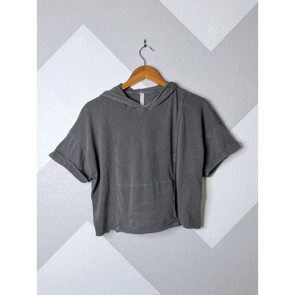 Free People FP Movement Hoodie Women's XS Gray Cropped Oversized Raw Seam USA